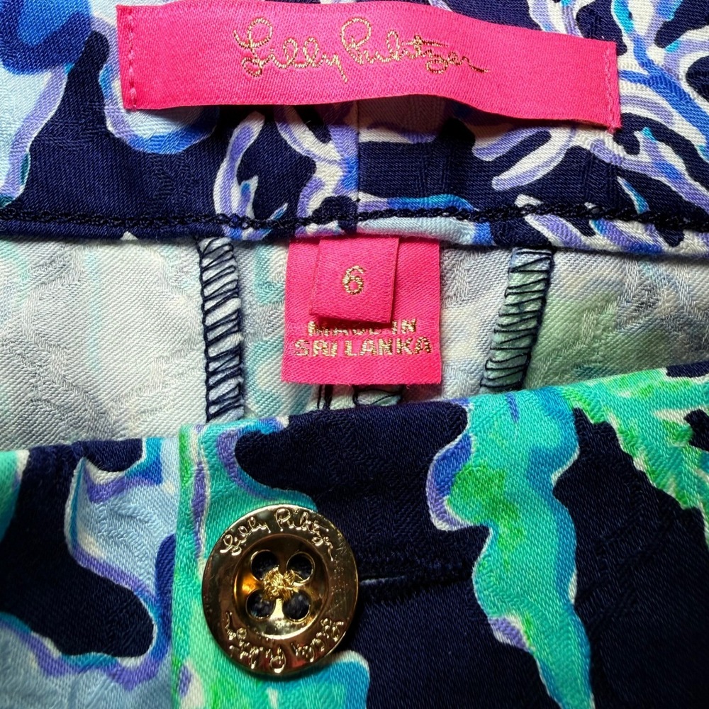 Lilly Pulitzer Kelly Ankle Pants Blue Green Coral Reef Print Stretch Womens 6 - Picture 4 of 10